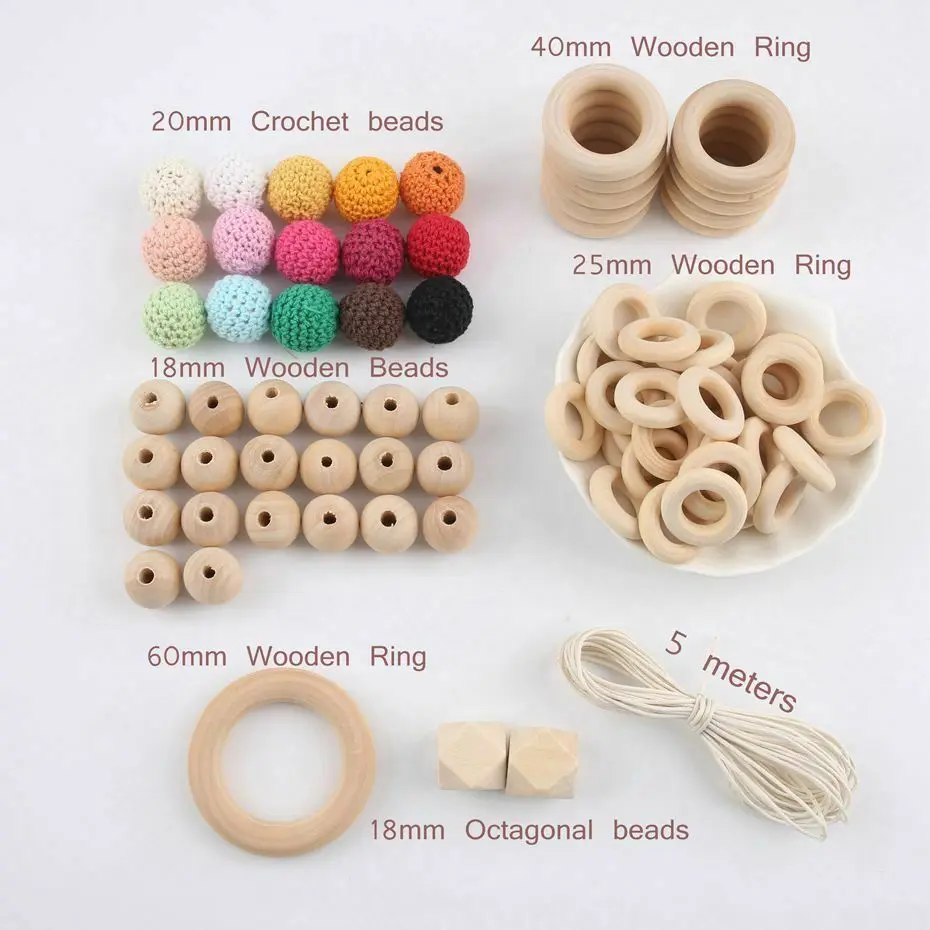 Natural Wooden Ring Geometric Round Crochet Wood Beads DIY Jewelry Making