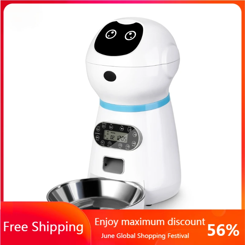 

Plug Automatic Pet Feeders With Voice Record Stainless Steel Dog Food Bowl Auto Cat LCD Screen Timer Food Dispenser
