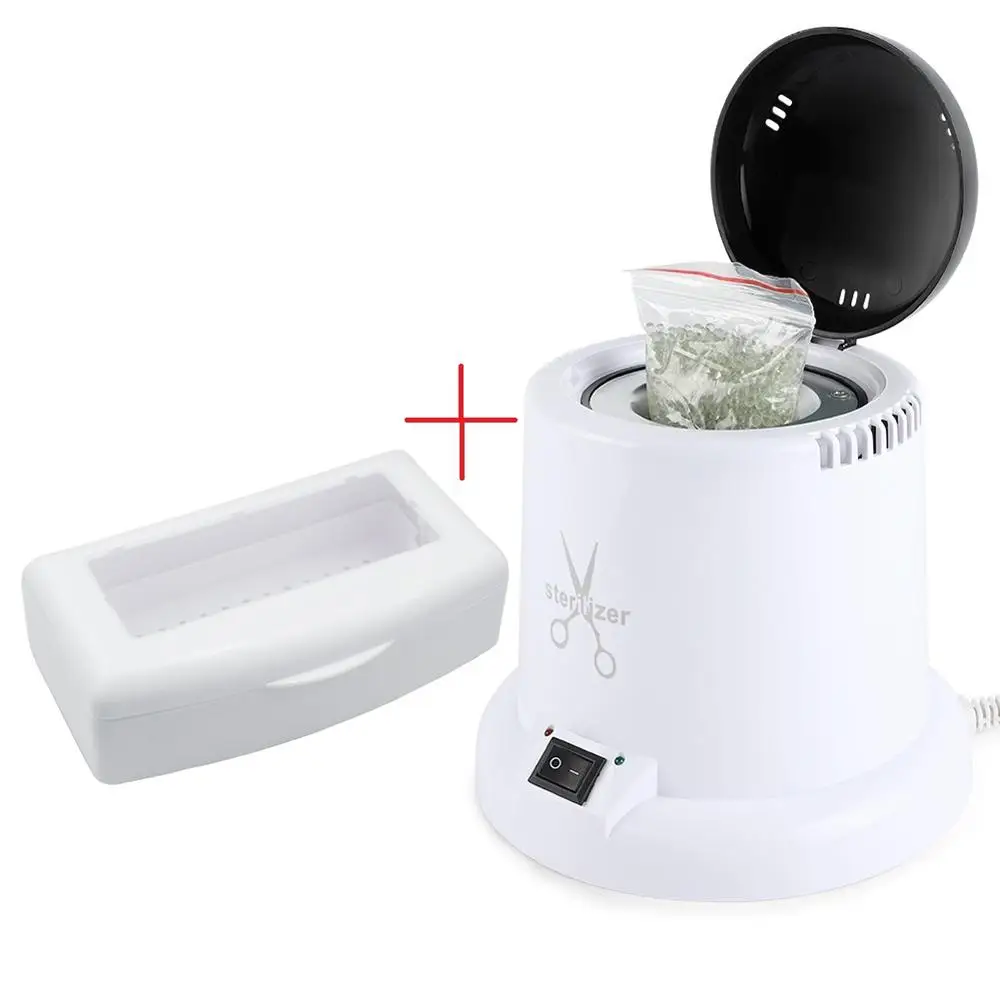 Sterilizer box set Стерилизатор и коробка для дезинфекции Набор для стальных металлических щипцов пинцетов инструменты для маникюра с высокой температурой стеклянные шарики для дизайна ногтей - Цвет: Sterilizer box set