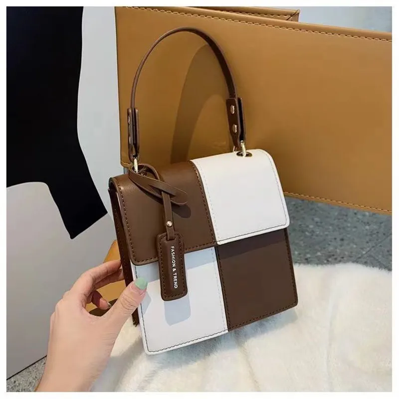 

Versatile Plaid Bag For Women Fall 2021 Fashion Clash Color Handbag Personalized Stitching Single Shoulder Slant Down Bag