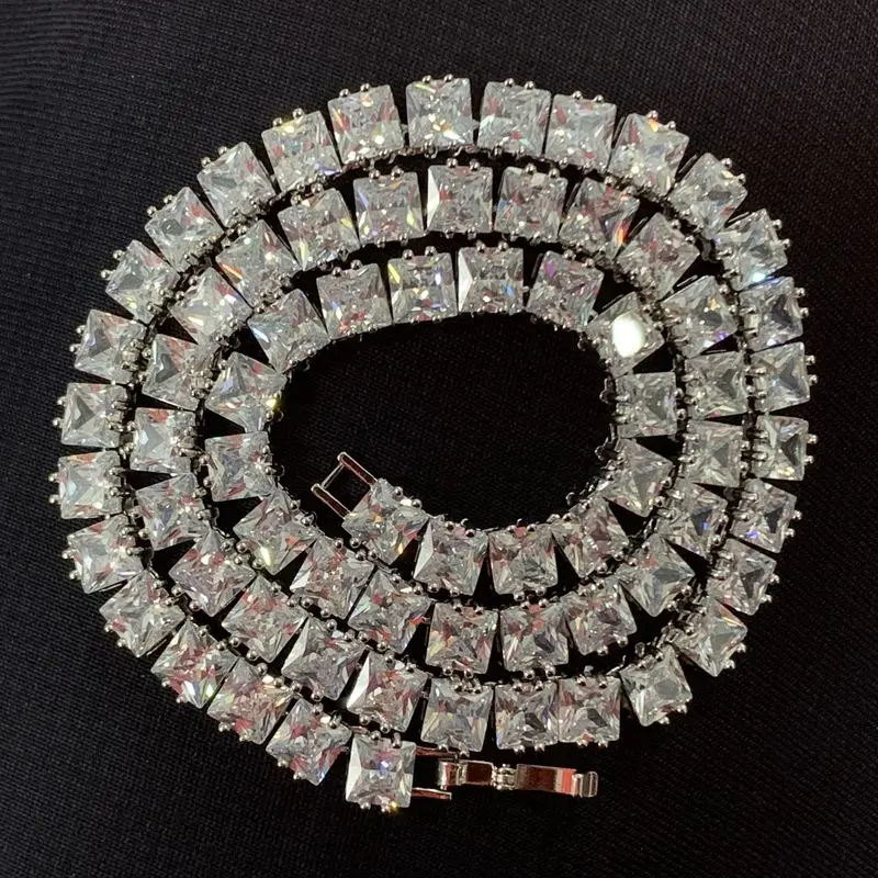 Роскошное ожерелье для тенниса квадратная подвеска из белого золота с