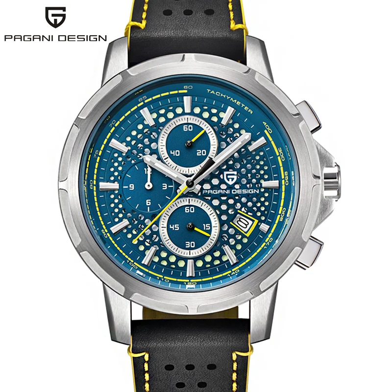 PAGANI Дизайн Seiko VK67 Movt спортивные военные кварцевые часы кожаные светящиеся
