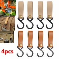 4pcs outdoor pu leather hooks camping tripod clothes rack s shaped hanging hooks triangle storage rack hook camp supplies