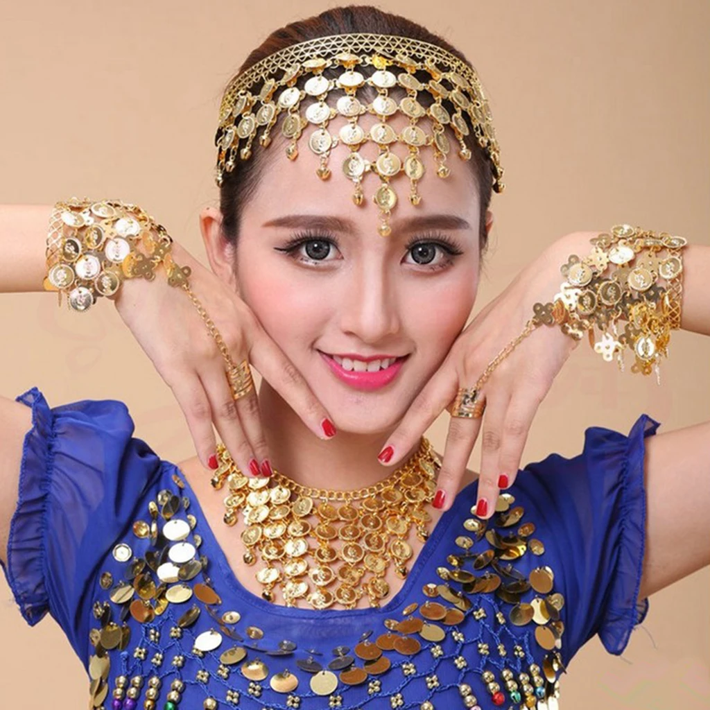 

4 pcs Gypsy Belly Dance Jewelry Set Necklace Earrings Bracelet Belly Dancing