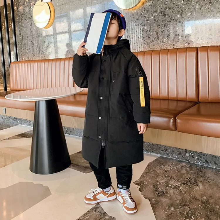 

Children Student Korean Down Cotton Jacket Kids Fashion Mid-length Thick Outerwear Boys Black Heavy Coat Teen Wadded Jacket Tops