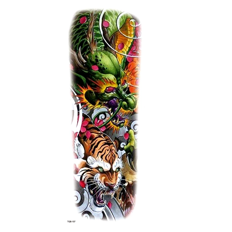 

Dragon Tiger Battle Full Arm Waterproof Temporary Tattoos Men Glitter Tattoo Sleeves Temporary Tatoo Fake Tattoo Stickers