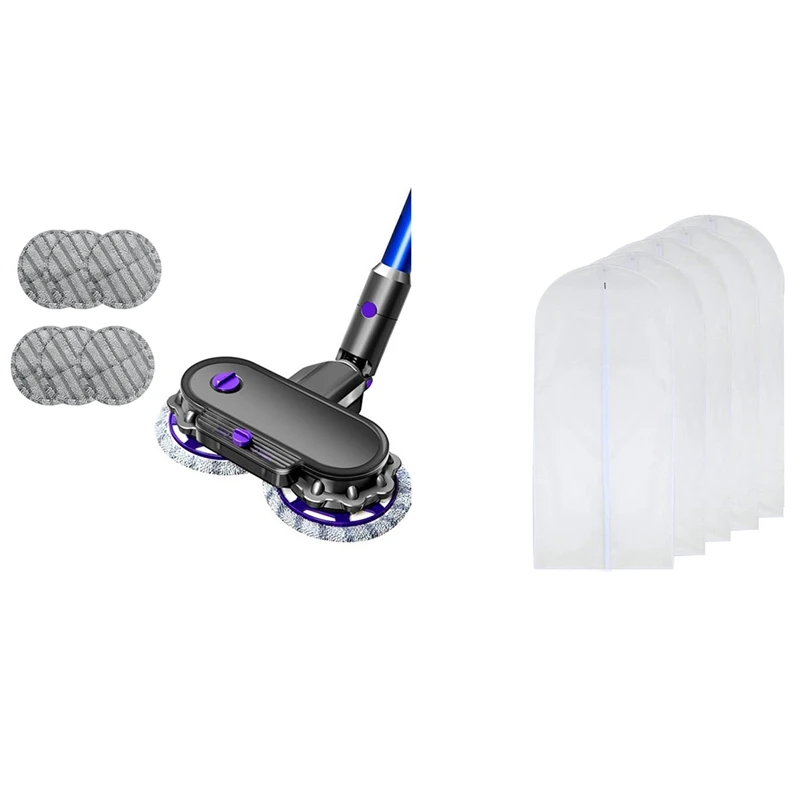 

5Pcs Clear Garment Bags 24 x 48Inch & 1set for Dyson V6 V7 V8 V10 V11 1 Mop Head + 6 Mop Cloth 150Ml Water Tank Capacity