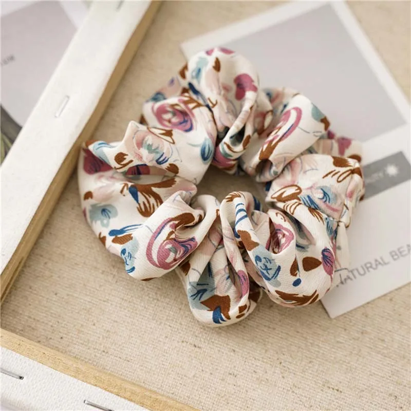 

Fashion Vintage Chiffon Scrunchies Floral Print Elastic Hair Bands Dance Headband Women Hair Ties Rope Hair accessories