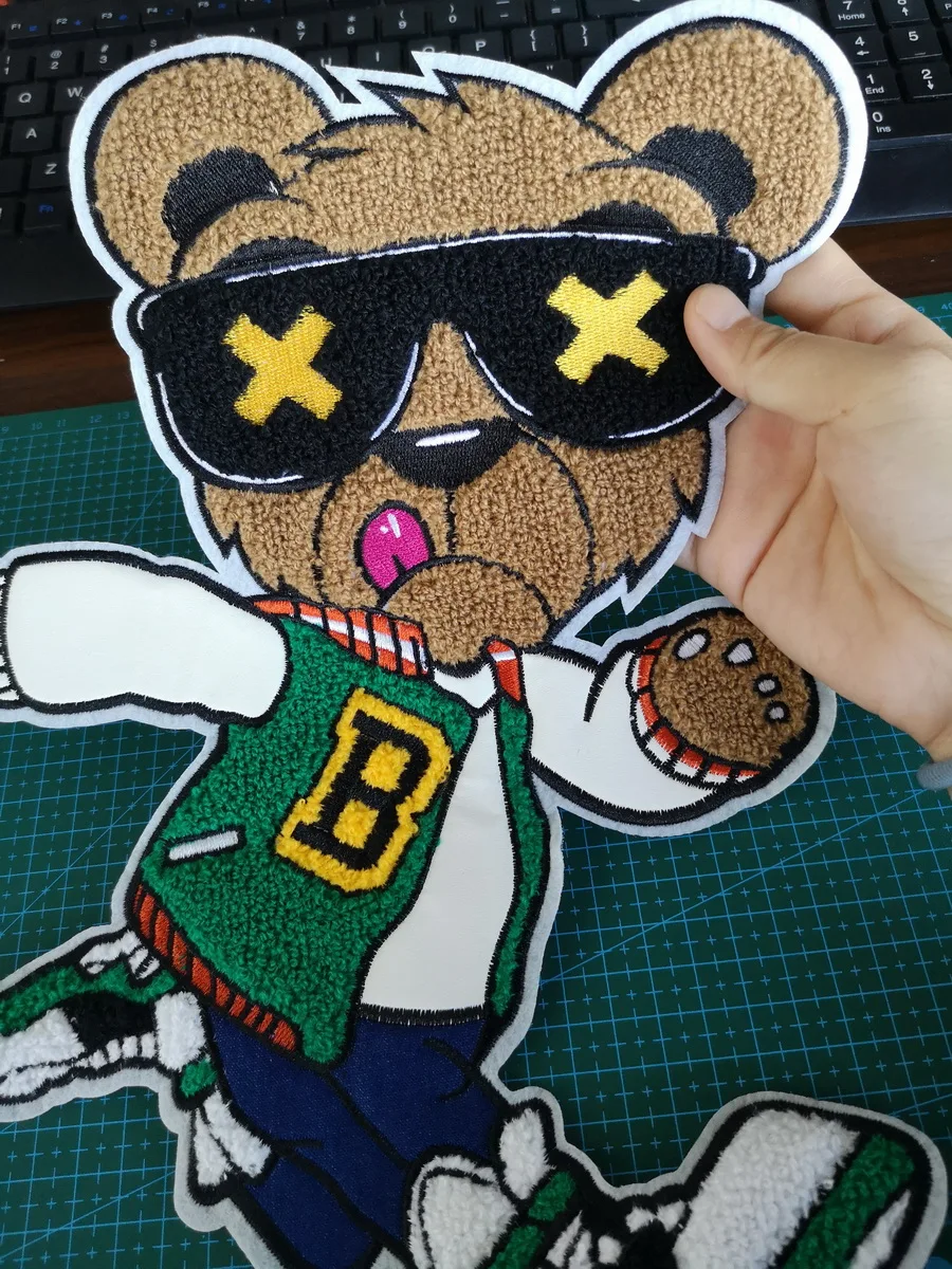 

large embroidery big patch running bear cartoon patches for bag badges applique patches for clothing HA-3046