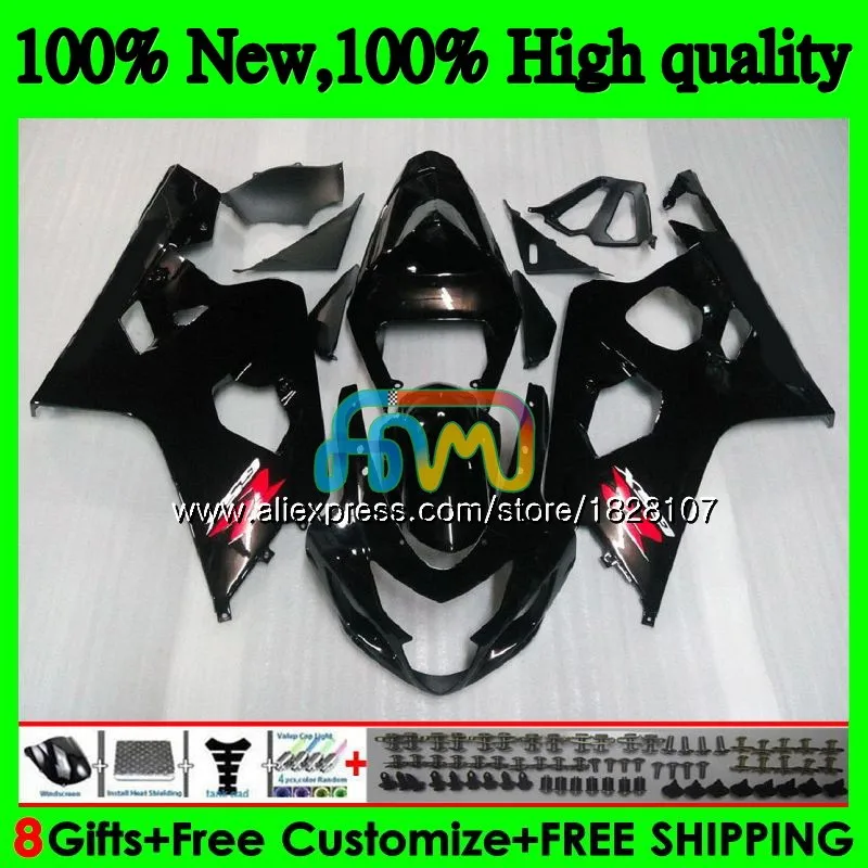 

K4 Body For SUZUKI GSX-R750 Glossy black GSXR 600 750 R750 04 05 36BS.4 GSXR-600 GSXR600 600CC 750CC GSXR750 2004 2005 Fairing