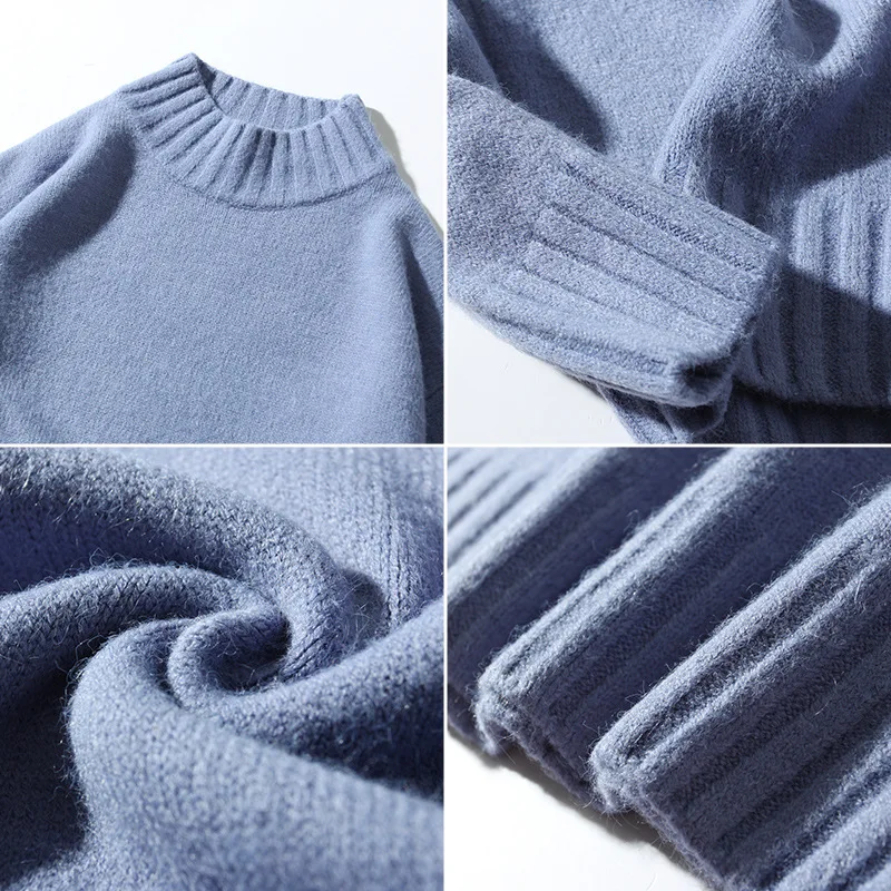 Модный вязаный Свитер оверсайз мужской милый свитер в рубчик с высоким