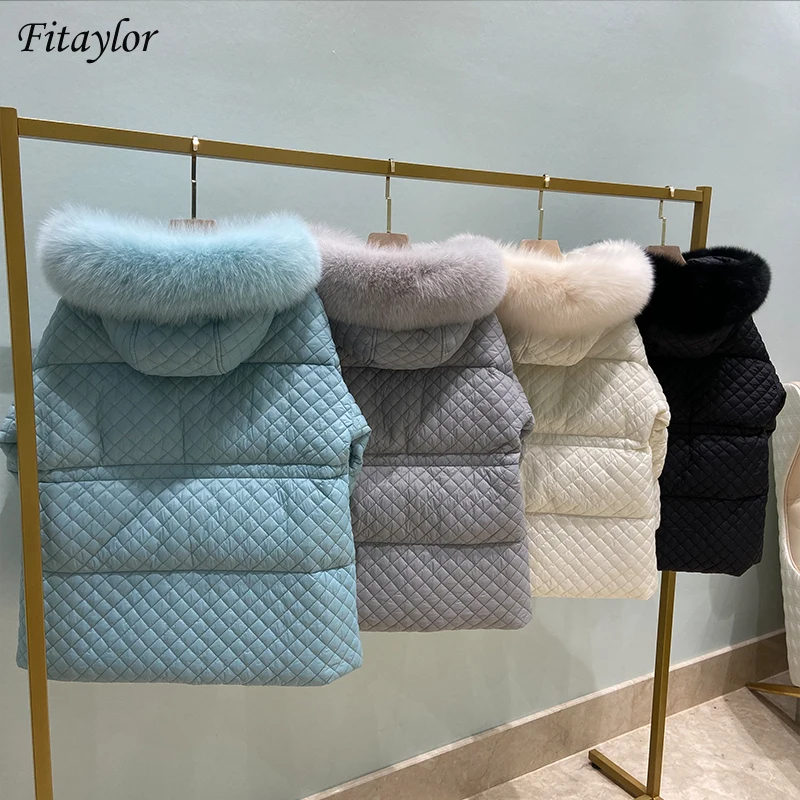 Fitaylor зимние парки для женщин 90% белый утиный пух большой натуральный Лисий мех