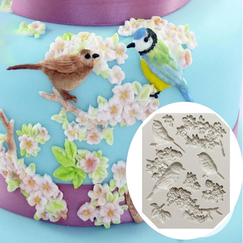 Rose Flower Stems Birds Silicone Fondant Mold Baking Chocolate Cake Decorating Tool Temperature Resistance | Дом и сад