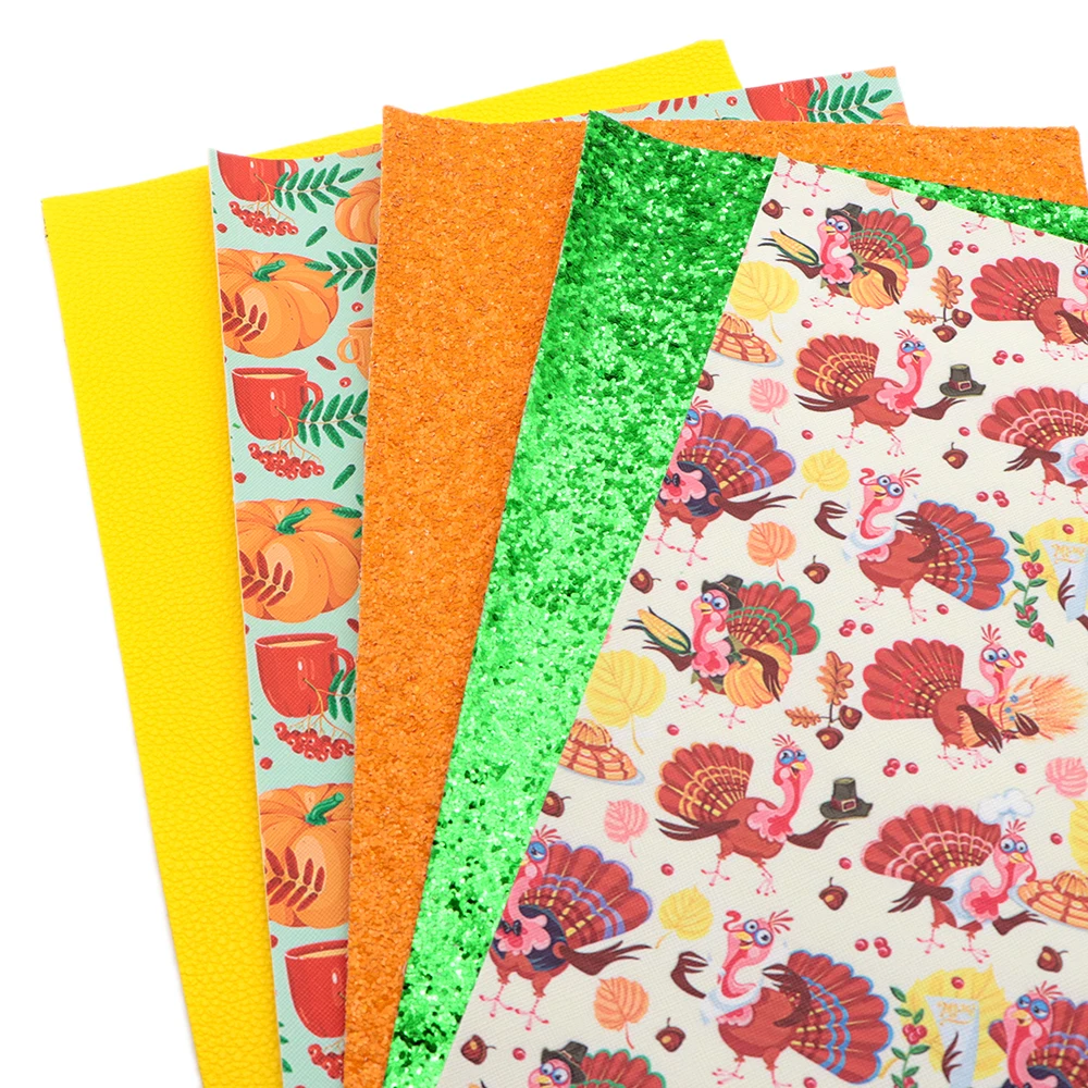 

20*34cm Thanksgiving Day Synthetic Faux Leather Fabric for Bows Leather Sheet Set DIY Handmade Materials,1Yc13060