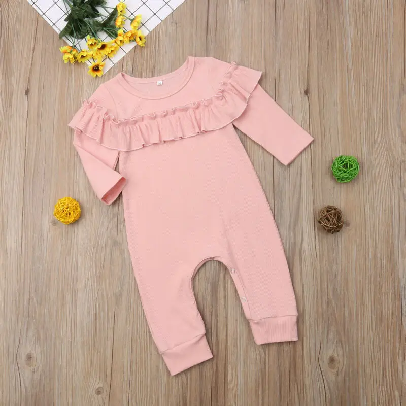 

Newborn Baby Girl Clothes Cotton Ruffles Pure Pink Long Sleeve Baby Rompers Jumpsuit Outfits Casual New Born Baby Clothes Set