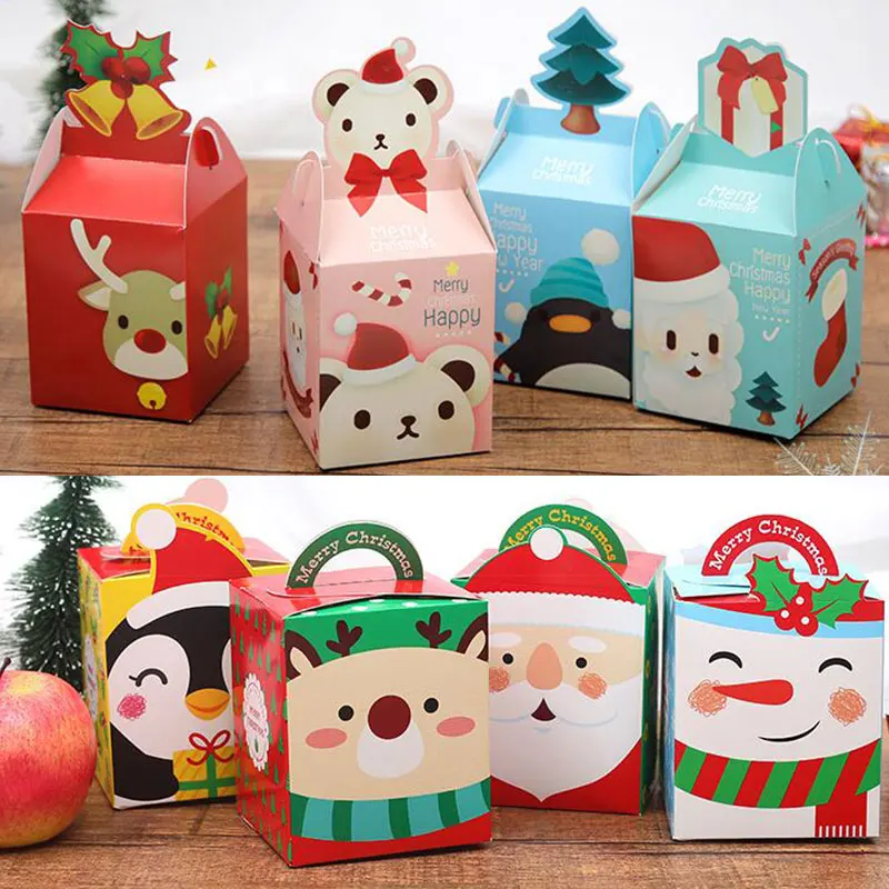 

Christmas Trees Candy Box Santa Claus Elk Snowman Printed Gift Box Christmas Style Decorative Apple Chocolate Cookie Packing Box