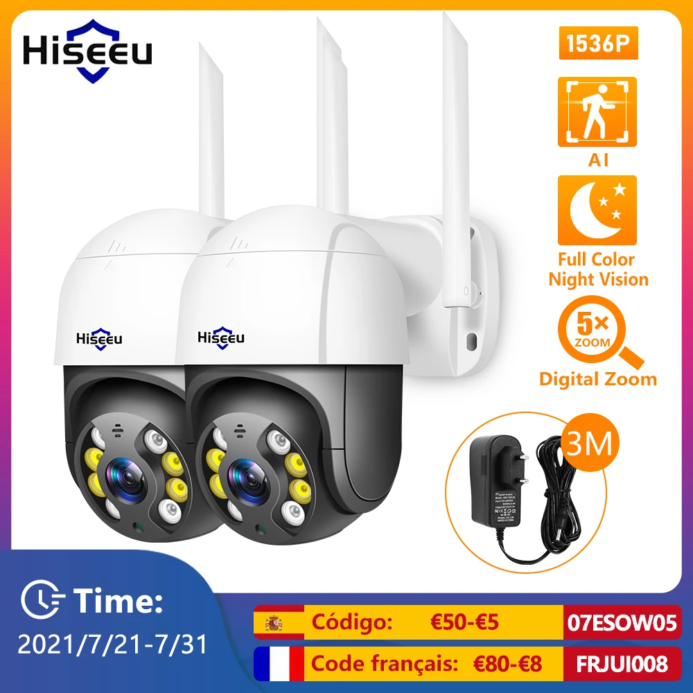 Hiseeu 3MP IP камера WIFI беспроводная наружная полноцветная камера ночного видения 2MP PTZ IP камера Аудио сеть XXvif CCTV видеонаблюдение - изображение