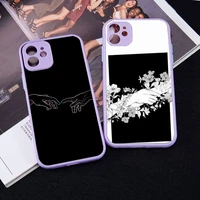 hand in hand touch phone case purple color matte transparent for iphone 13 12 mini 11 pro x xr xs max 7 8 plus cover coque funda