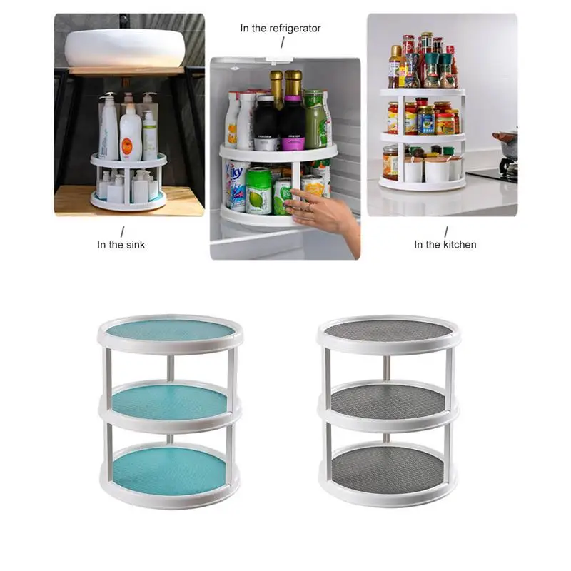 

Rotating Spice Rack Non-Slip 360 Rotating Storage Tray Multifunctional Plastic Candy Box Organizer for Kitchen Desktop