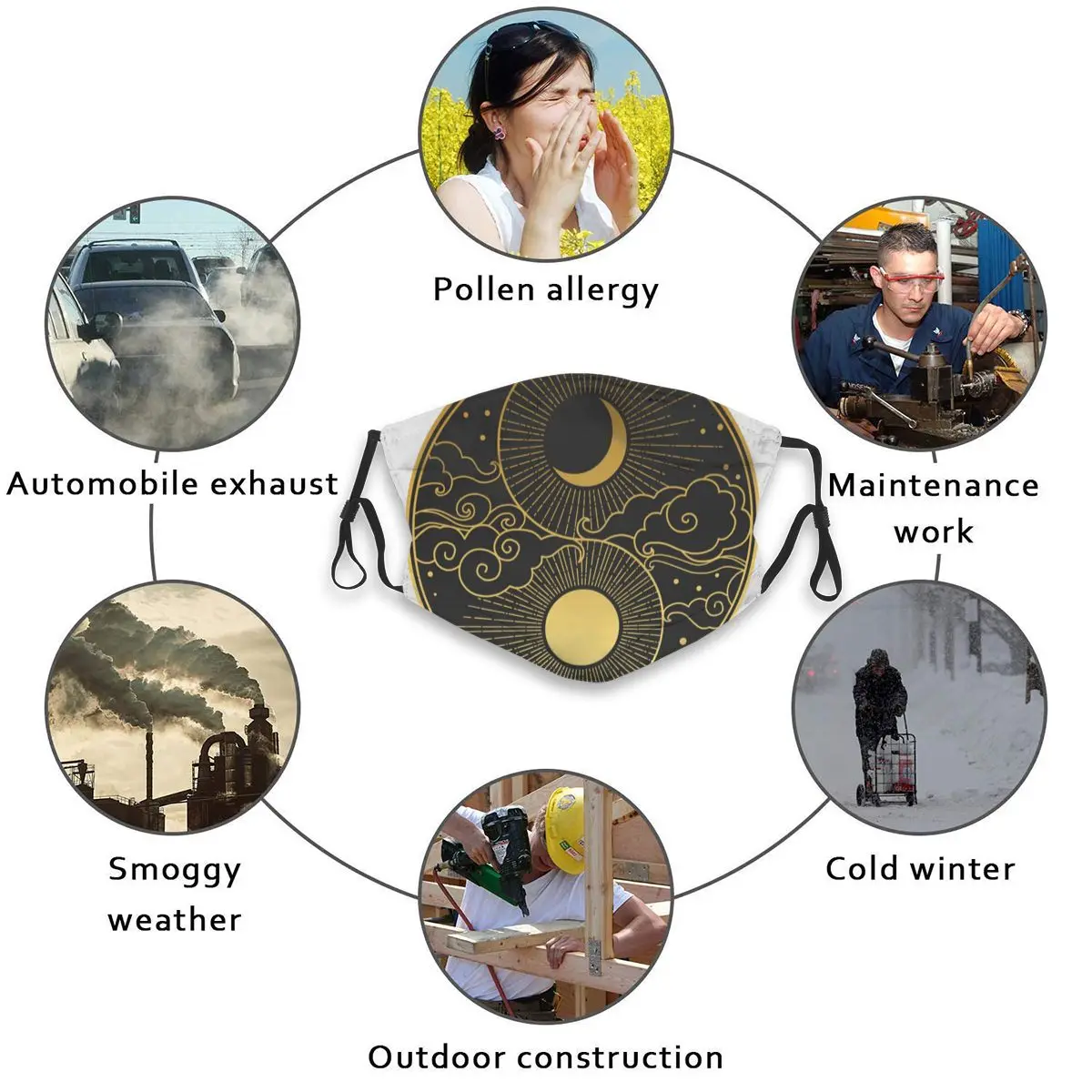 

Oriental Style Sun Moon Clouds Stars Men And Women Adult Outdoor Washable Dust Breathable Masker Filter Reusable