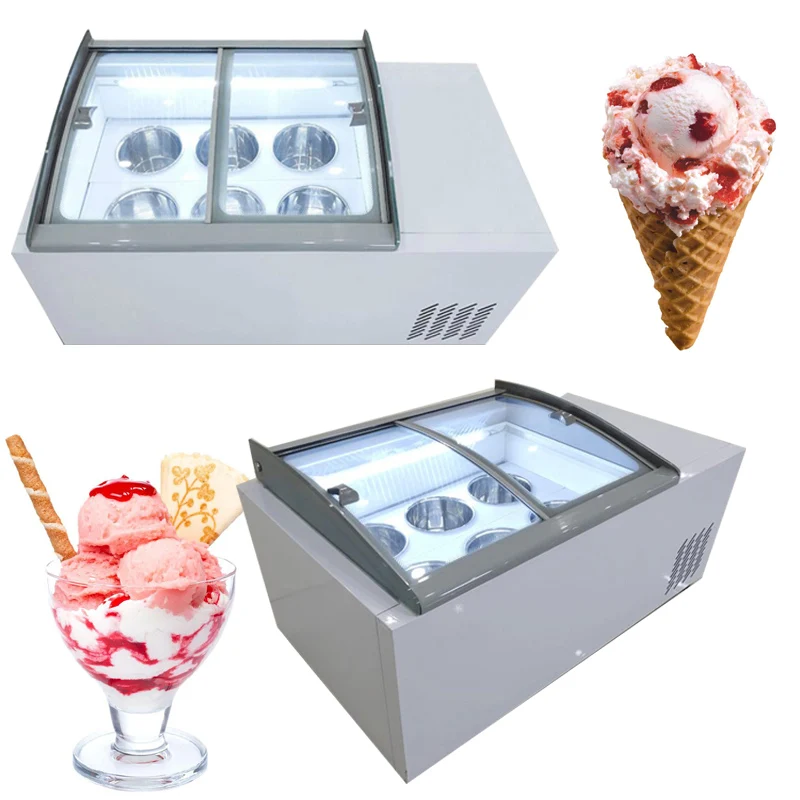 

Desktop Ice Cream Display Cabinet Commercial Ice Porridge Freezer Hard Ice Cream Storage Machine 220W