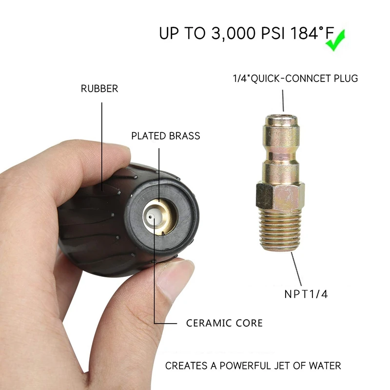 

Universal Pressure Washer Turbo Nozzle For High Pressure Outlet Fitting Rotary 3.0 Orifice 1/4 Inch Quick-Connect Plug Spray Fla