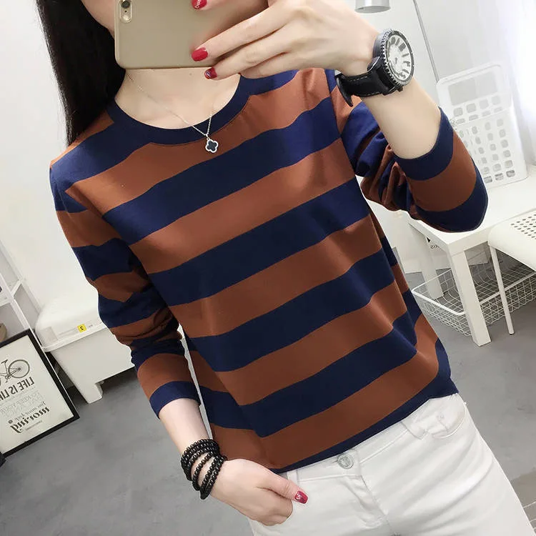 

2021 Autumn New T Shirt Woman Long Sleeve Shirt Woman T-shirt O Neck Korean Style Plus Size Loose Women Shirts