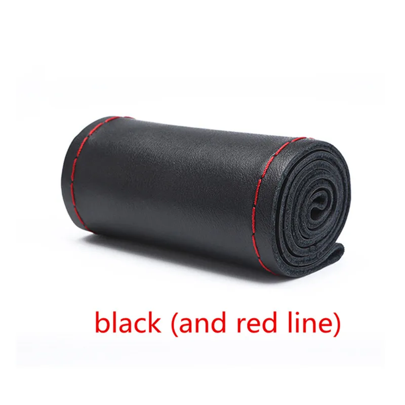 Black Red-Sideline Car Braid On The Steering Wheel 38 cm Hand Sewing Microfiber Leather Covers Auto Steering Wheel Cover - Название цвета: Black Red-Sideline
