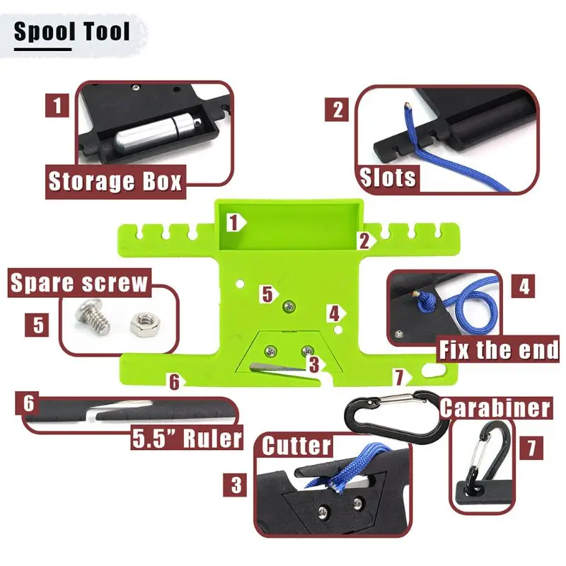 

Spool Tool Paracord Organizer with Tidy Holder Parachute Cord Winder Outdoor Survival Tool with Carabiner