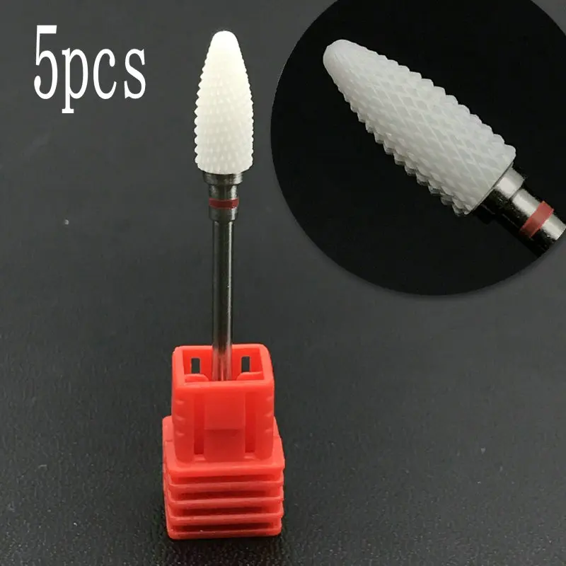 

5pcs Ceramic Nail Drill Bit & Zirconia Ceramic drill Bullet Shape - Extra Fine - High quality medical grade dental burs