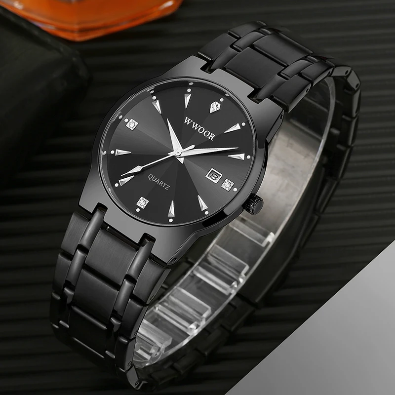 

New Fashion Business Men Watch Top Brand Luxury Diamond Black Quartz Wrist Watch Men Stainless Steel Waterproof Montre Homme