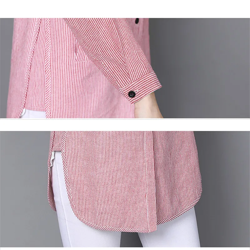 

Womens Striped Split Blouses Shirts For Women Loose Plus Size 4XL 5XL Long Sleeve Blusas Shirt OL Office Wear Clothing Tops New