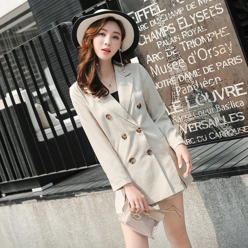 

2020 Office Lady Vintage Short Suit set Elegant 2 Piece Set Solid Women Tracksuit Jacket Blazer + Fashion Hot Mini Shorts