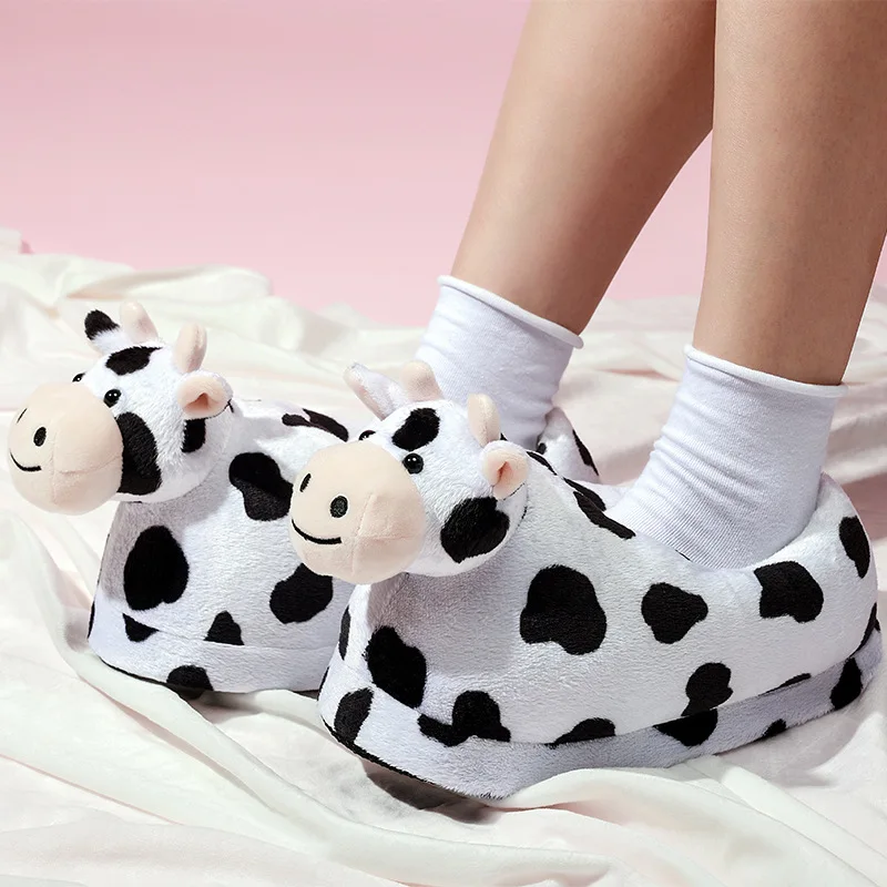 

House Fuzzy Slipper Women Winter Fur Cotton Shoes Warm Plush Cute Cow Girls Indoor Home Fluffy Slippers Soft Ladies Flat Shoe