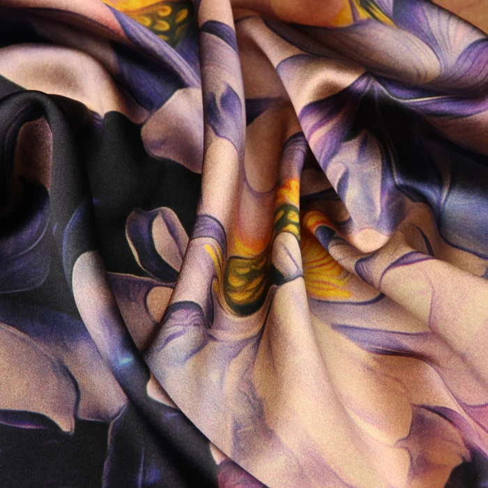 Шелковая стрейч-атласная ткань с принтом ширина 118 см чистый шелк 19 мм