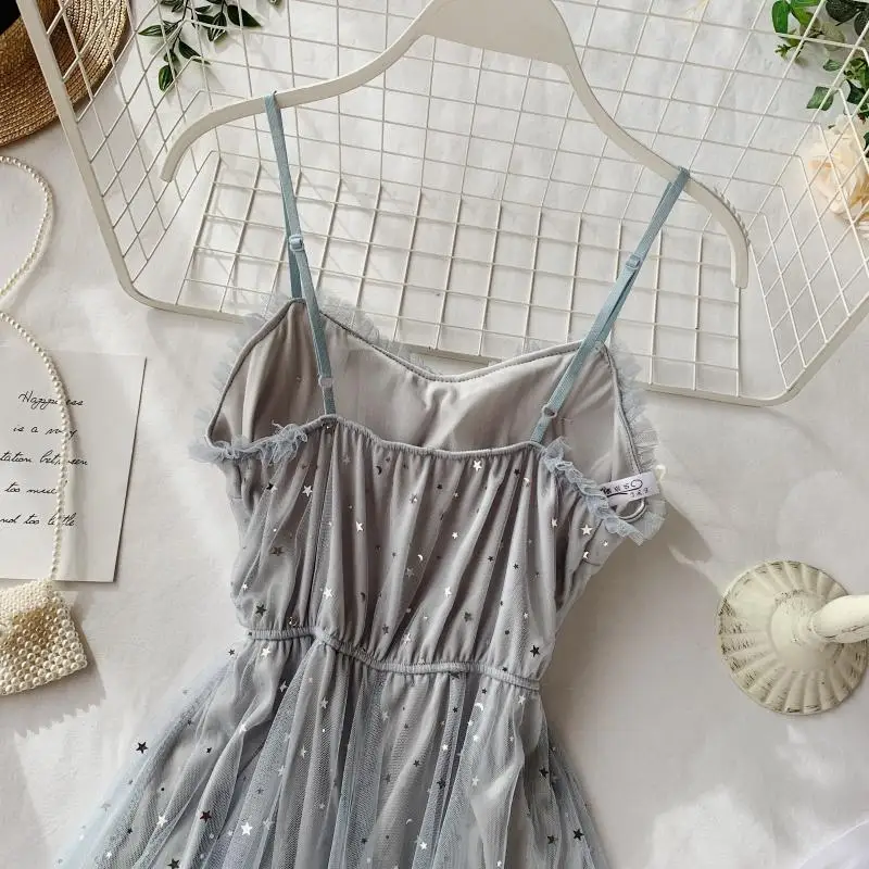 Летнее женское платье принцессы со звездами и блестками элегантное с подкладом
