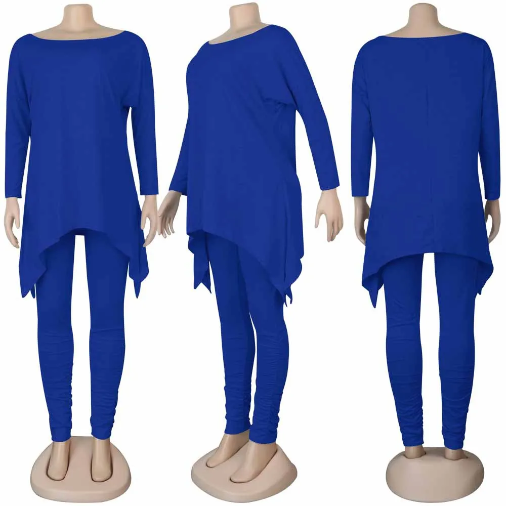 

Women Off Shoulder Irregular Long Sleeve Tops Stacked Pants Suit Active Wear Tracksuit Two Piece Set Fitness Outfits Sportswear