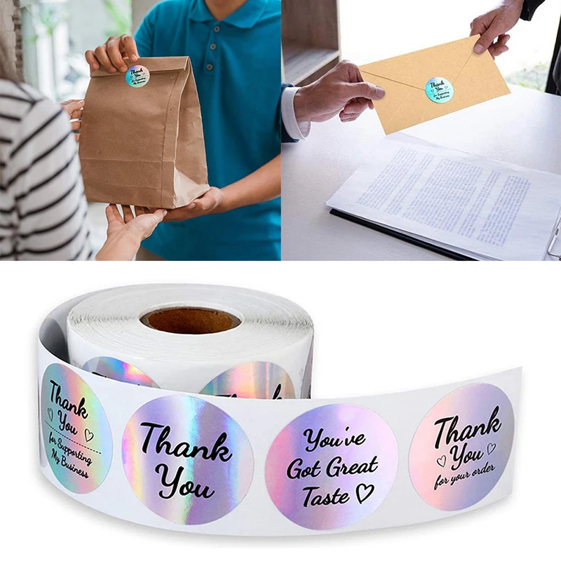 

500 Labels White Thank You Stickers Round Foil Handmade Decorative Sealing Labels for Wedding Birthday Business Card Stationery