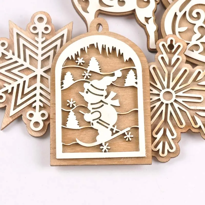 Снеговик/Ангел/снежинка белые деревянные ломтики подвесные украшения для