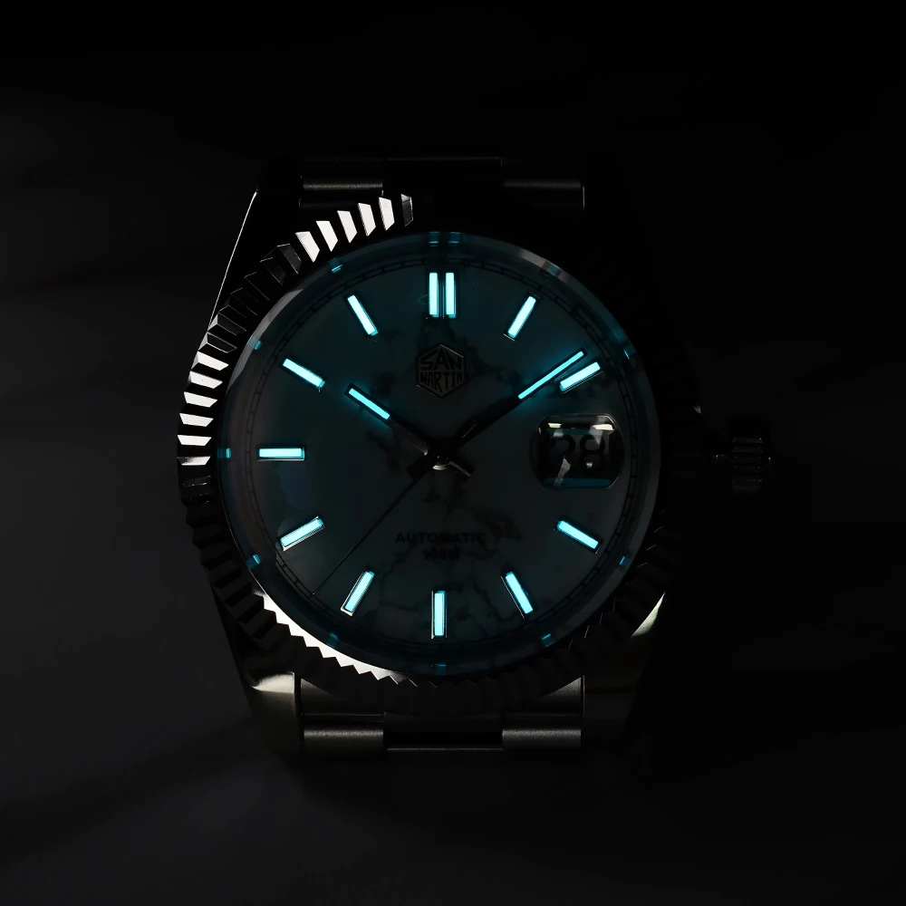 

San Martin Retro DATE JUST Business Luxury Sapphire Men Automatic Mechanical Watches PT5000 SW200 Carving Bezel 10Bar BGW-9 Lume