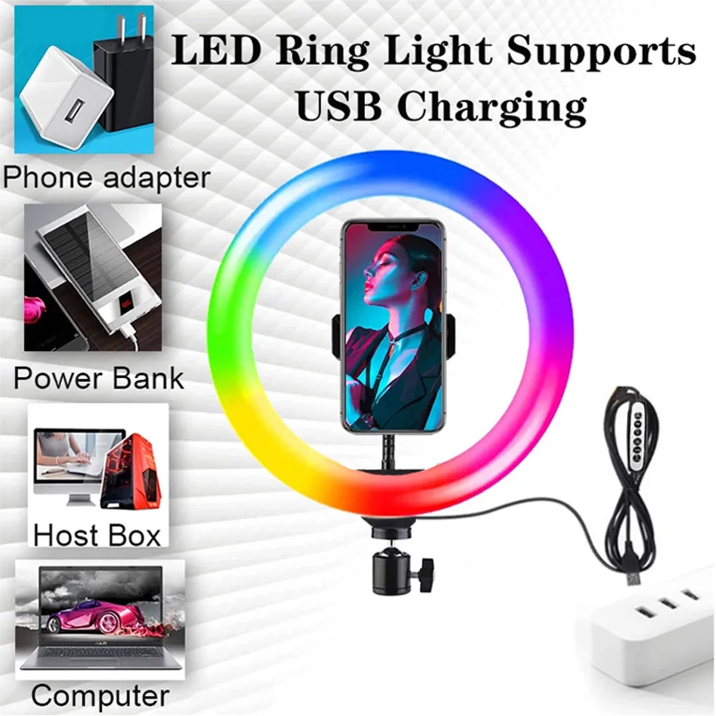 

10 inch RGB Ring Light tripod LED Ring Light Selfie Ring Light with Stand RGB 26 colors video light For Youtube Tik Tok