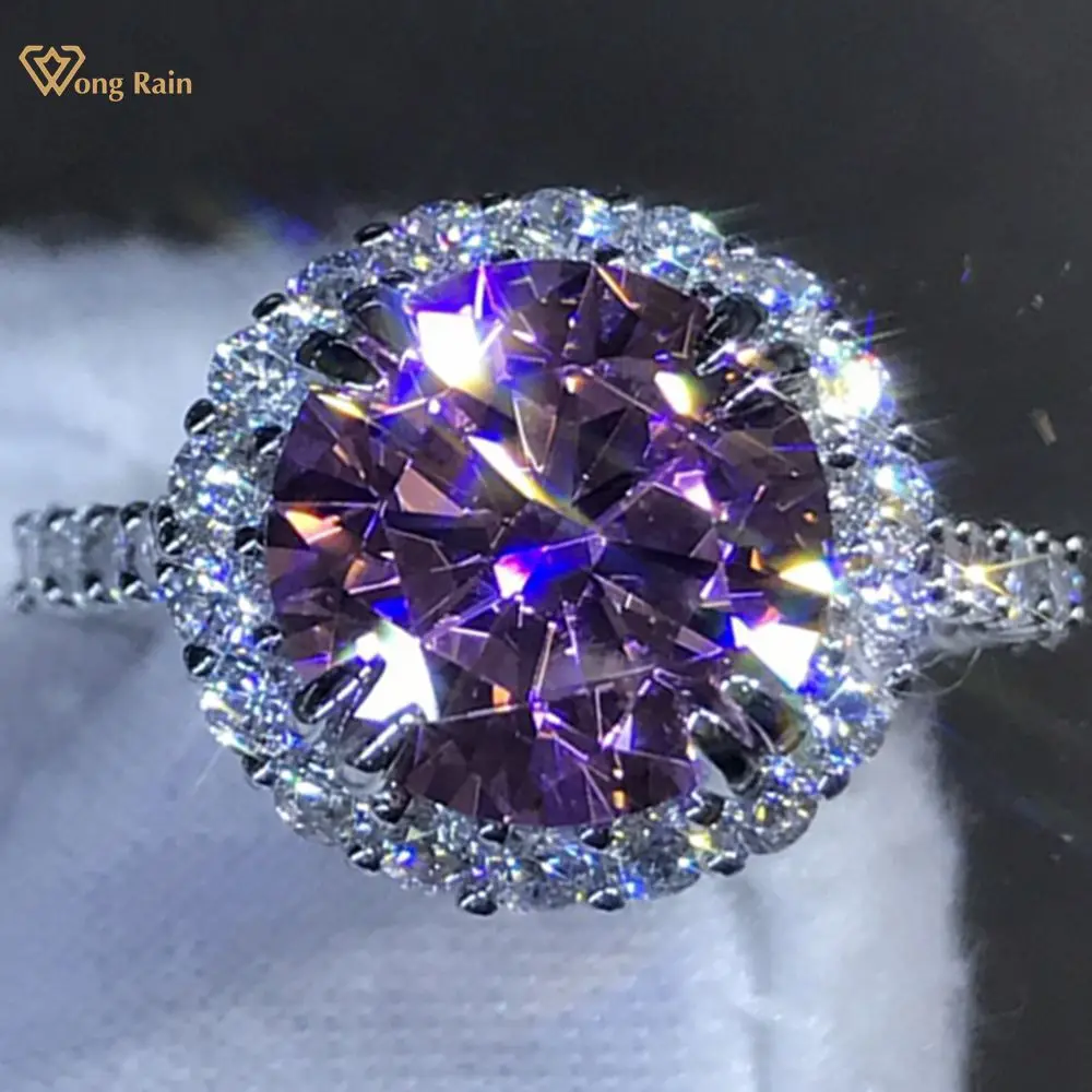 

Wong Rain 925 пробы, серебряное круглое кольцо, 4 карат, D Created Moissanite Gemstone, обручальное кольцо для женщин, ювелирные украшения