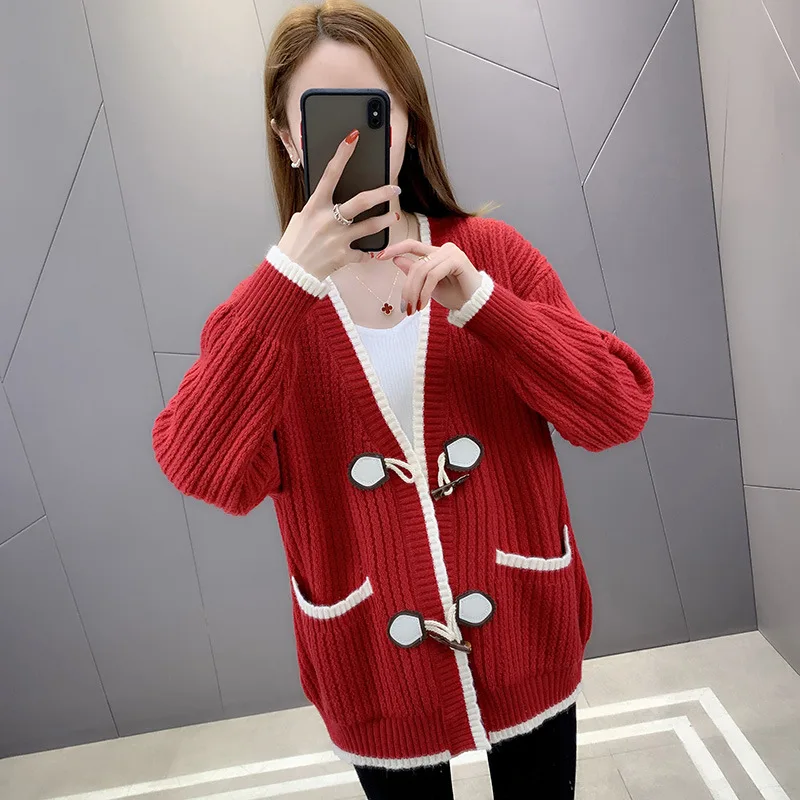 

Women's cardigan jacket Women's spring 2021 new women's loose coat knit cardigan Korean version of the Western style