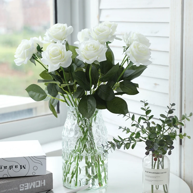 11 головок настоящие латексные цветы искусственные розы букет Флорес для