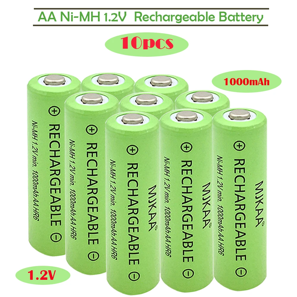 

10/12/15/18PCS AA 1.2V 1000mAh NI-MH Rechargeable Battery Pre-Charged Nimh Button Top Batteries for Toys 2A