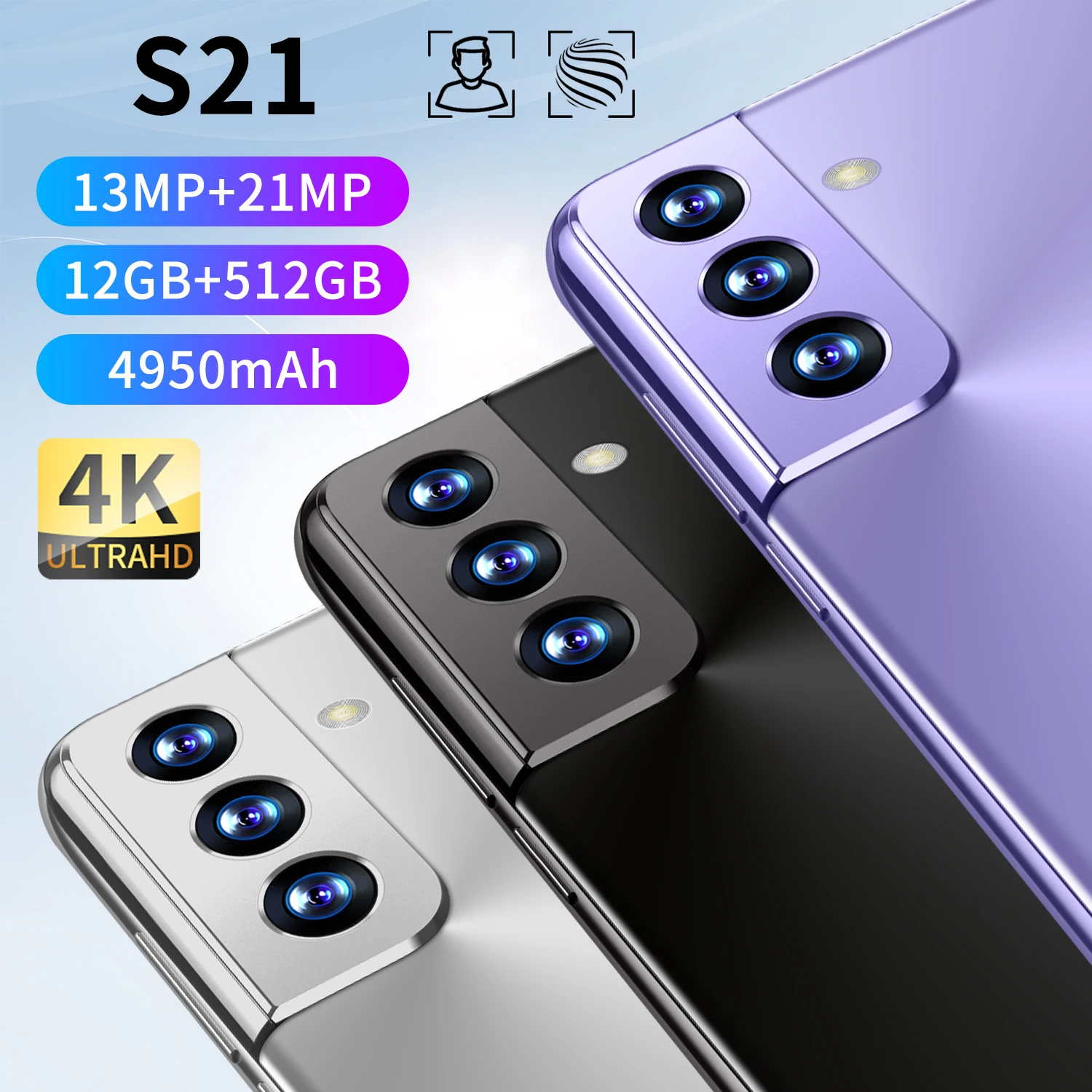 

[World Premiere] S21 5.3 Inch Smartphone 12GB+512GB 4950mAh Android HD Full Screen Unlocked 4G 5G Cellphone Google Map