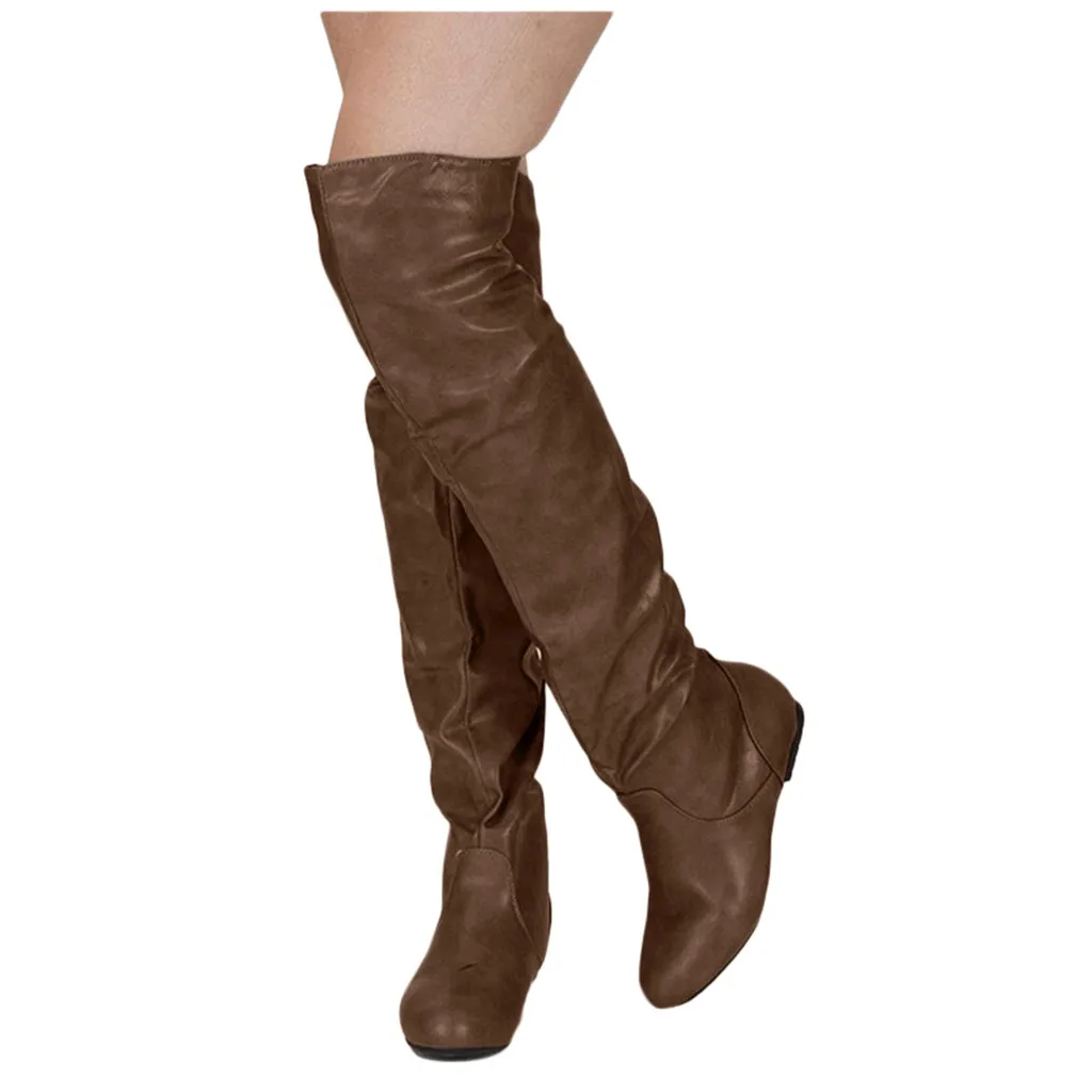 Модная женская кожаная обувь высокие рыцарские Сапоги выше колена с круглым