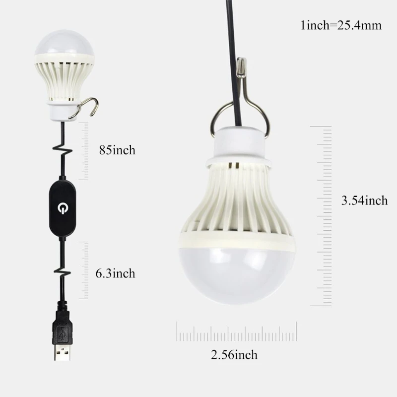 

USB Portable Led Bulb Lights Touch Dimming Led Lighting for Camp Tent Night Fishing Emergency Lights 5W 5V 2.5m Cable