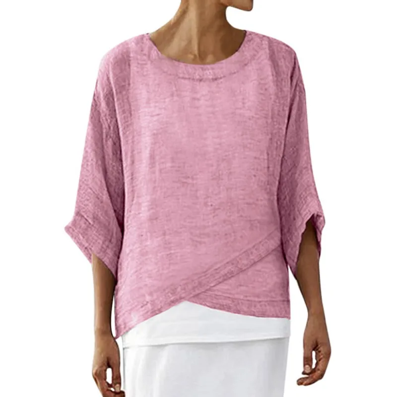 Футболка женская с круглым вырезом однотонная ассиметричная Повседневная