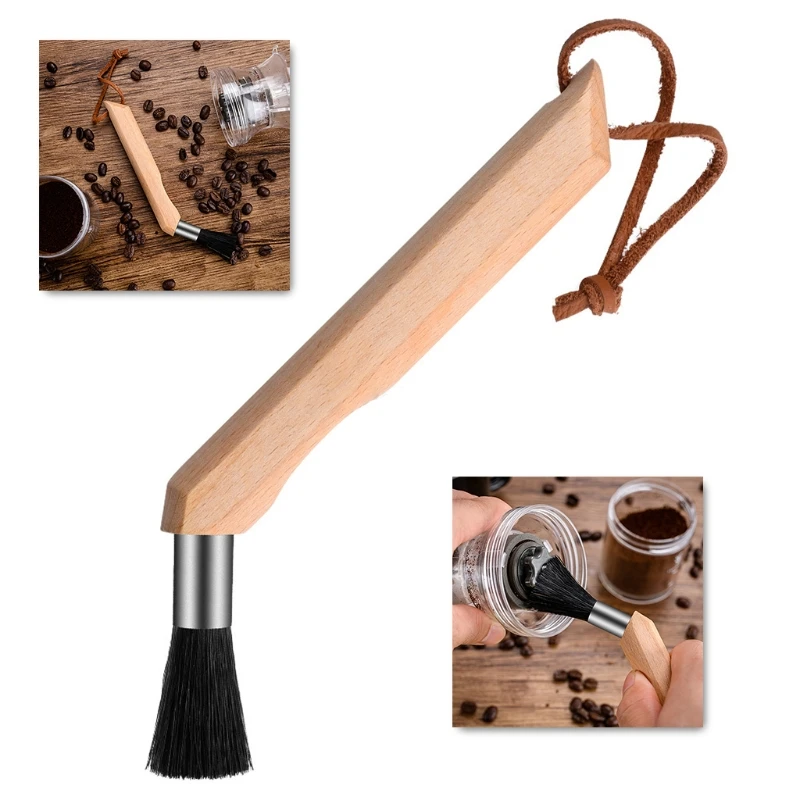

13MA Coffee Grinder Cleaning Brush Curved Handle Beech Natural Bristles Powder Brush Coffee Machine Cleaner Tool Home Kitchen